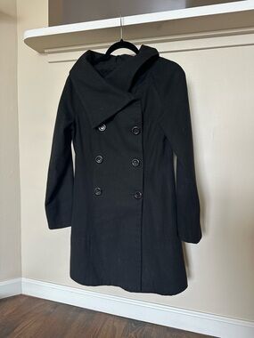 Ambiance Black Double-Breasted Pea Coat